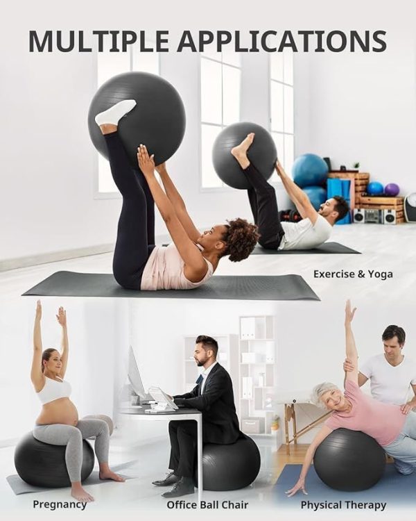 Yoga & Exercise Ball – Stability Ball for Fitness, Pregnancy & Office Use (Pump Included)